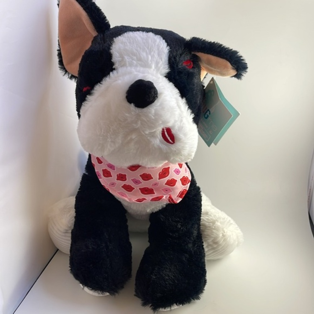 Black and White Bulldog Plush With Kiss Bandana plush stuffed animal ~By Hugme